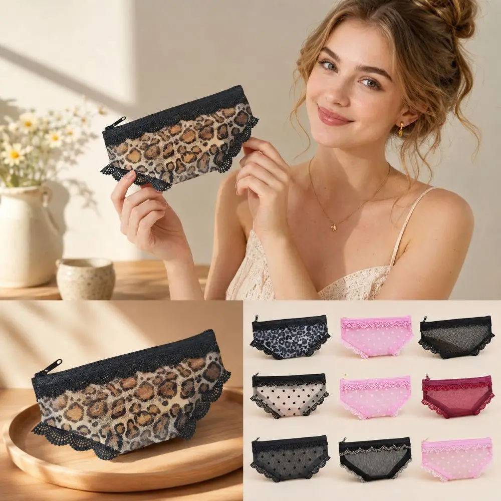 Creativity Briefs Shape Cosmetic Bag Lace Heart Mesh Makeup Storage Pouch Y2K Transparent Toiletry Bag Storage for Travel