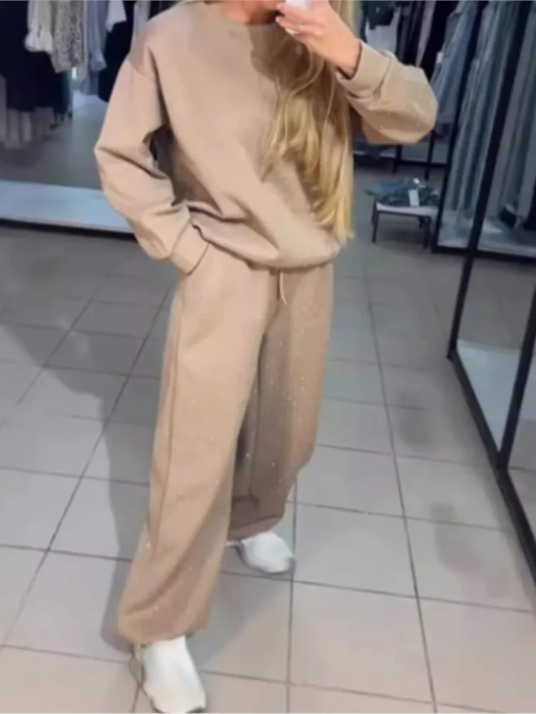 

Спортивный костюм для женщин: модный комплект из топа с длинным рукавом, вышитым пайетками, и брюк с высокой талией, 2 предмета, для отдыха и повседневной носки