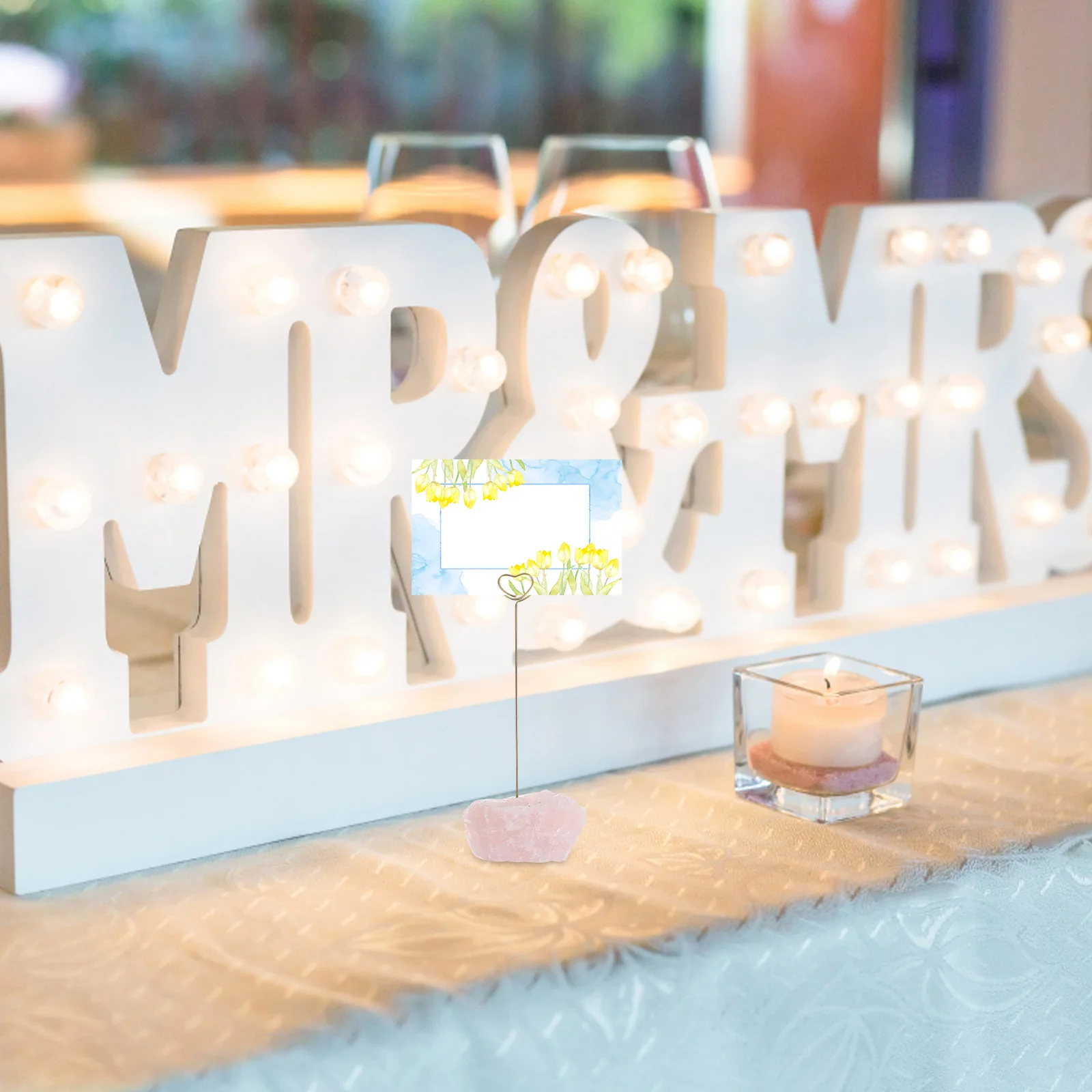 

Natural Crystal Place Card Holder Wedding Memo Note Photo Clip Stand Table Decor Unique Design Materials