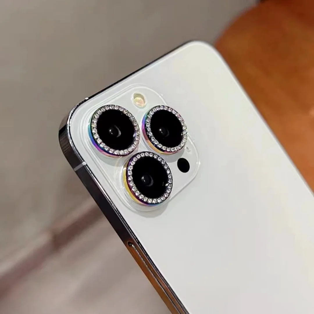 ตัวป้องกันเลนส์กล้องแวววาวสำหรับ iPhone 15 13 12 MINI 11 14 PRO MAX 15PROMAX 14 15PLUS ฟิล์มป้องกันหน้าจอโลหะแวววาว