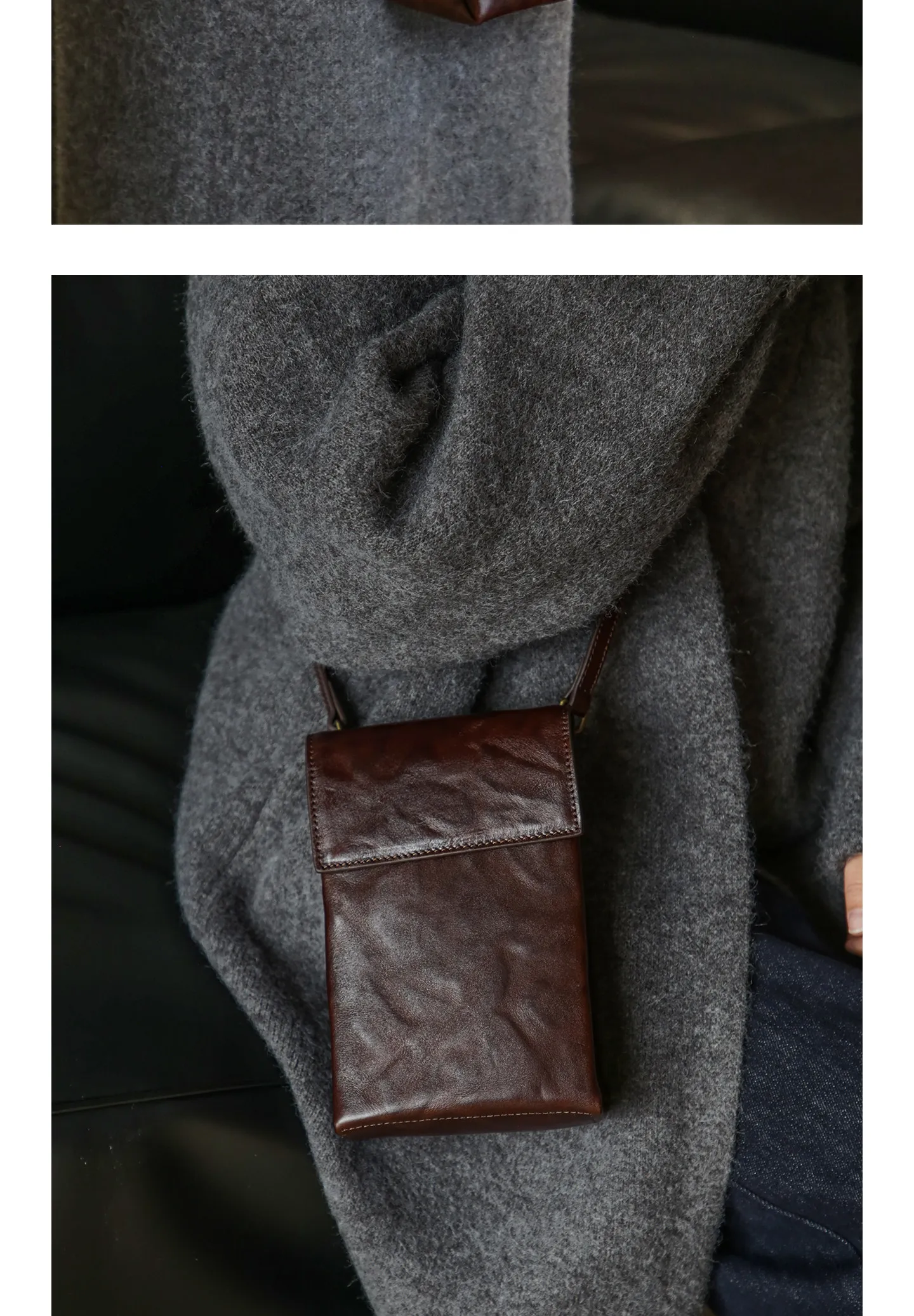 PNDME einfache, hochwertige Damen-Umhängetasche aus Rindsleder der ersten Schicht, kleine Schulter-Crossbody-Tasche für den Alltag im Freien, luxuriöse Handytasche aus echtem Leder – Detail 7