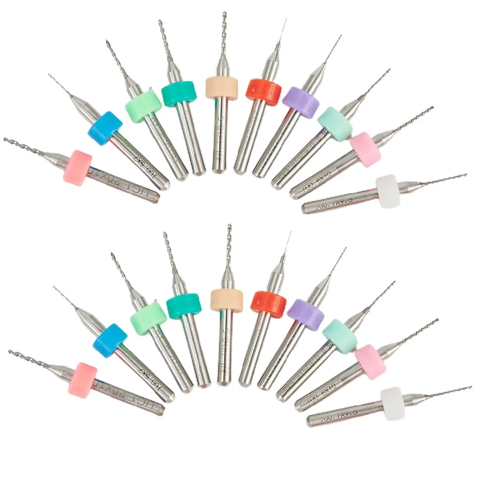 Juego de Mini brocas PCB de 20 piezas para herramientas de corte de carburo de placa de circuito con 0 1 0mm de diámetro para procesamiento de metales de precisión
