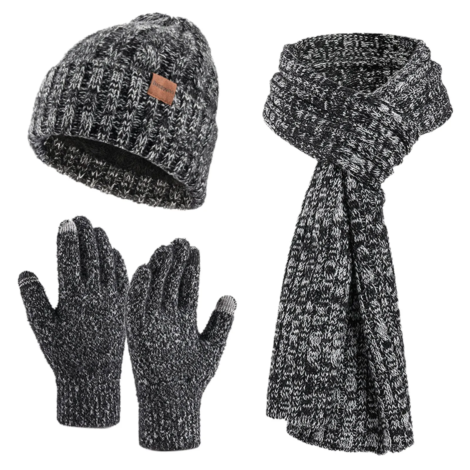 Womens Mens Winter Warm Hats Long Neck Scarf Touchscreen Gloves Set With Fleece Knit Caps Scarf Gloves Hat Set Gloves Scarf