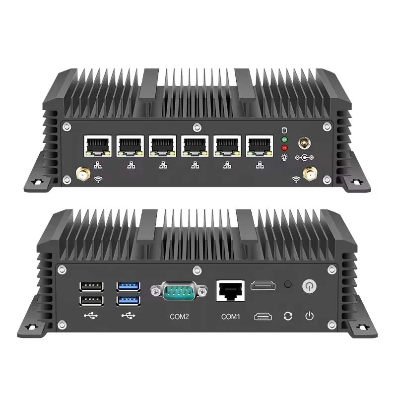 6 Ethernet Industrial Mini PC Intel i3-8130U i5-8350U 1235U i7-10610U RS232 Support Windows10/11 LINUX Pfsense WiFi 4G LTE