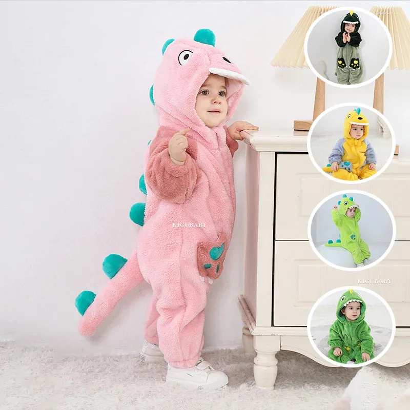 Schöne Dinosaurier Neugeborenen Mädchen Kleidung Body Plüsch Weiche Warme Kleinkind Overall Halloween Kind Infant Overalls Zipper