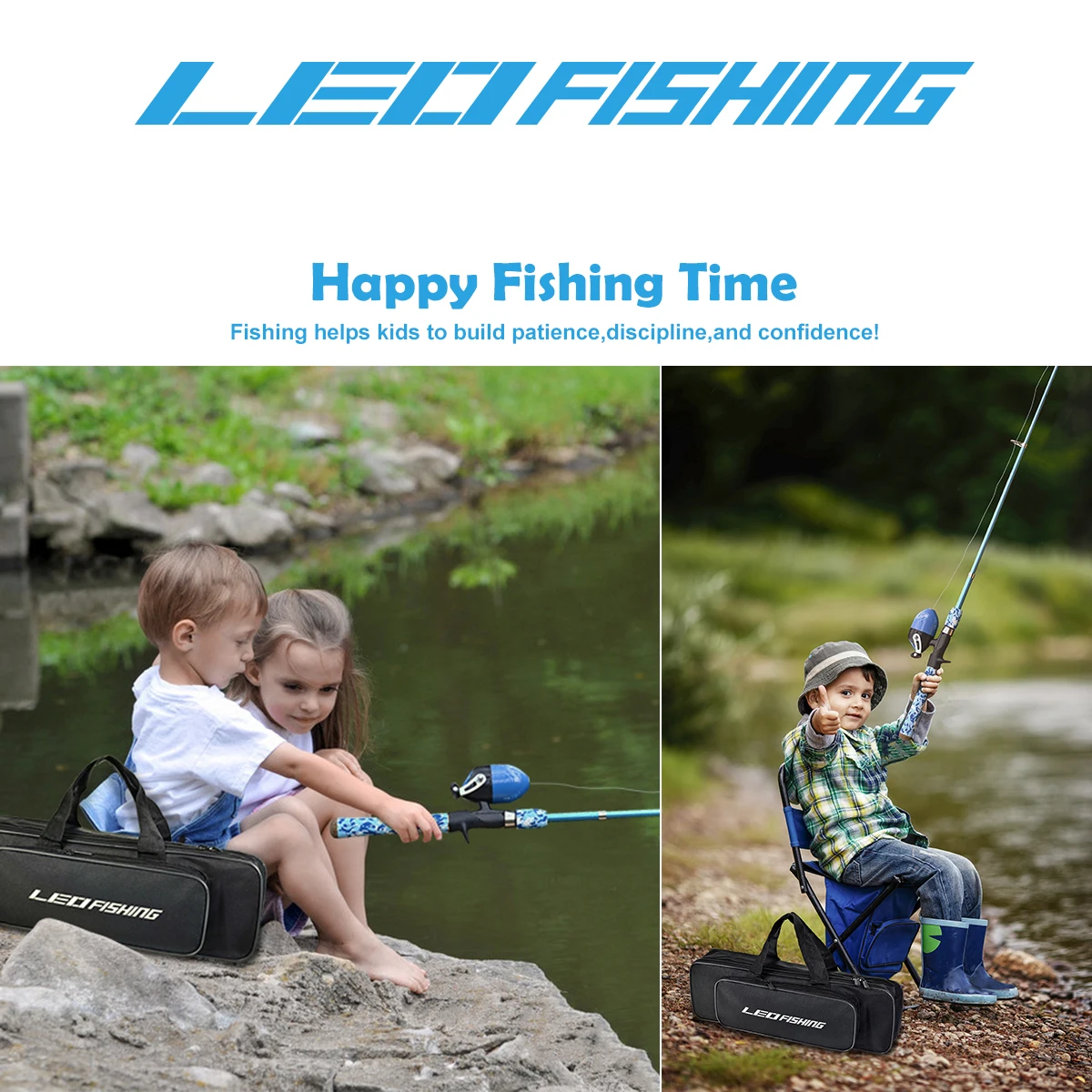 Imagem -02 - Leofishing-kids Fishing Pole Conjunto com Full Starter Kits Rod e Spincast Reel um Net um Balde para Meninos e Meninas Jovens