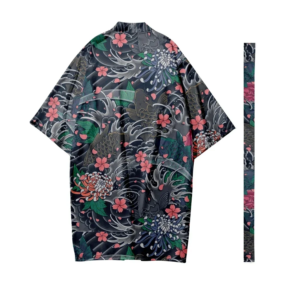 Vintage Long Kimono Men Sakura Pattern Kimono Samurai Costume Traditional Kimono Women Fashion Cardigan Shirt Yukata Bathrobe