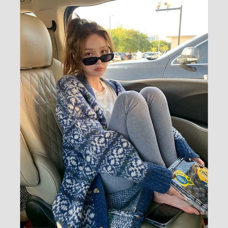 

Mid-Long Cardigans Office Womens Autumn Half-Collar Korean-Style Cinch Mohair Drop-Shoulder Knittig Fitted Oversize Athleisure