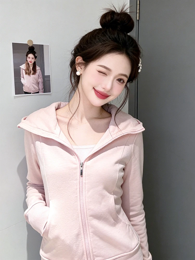 

Американская спортивная толстовка-куртка женская, весна 2026, новая модная модель с утяжкой на талии, удобная, с длинными рукавами, на молнии