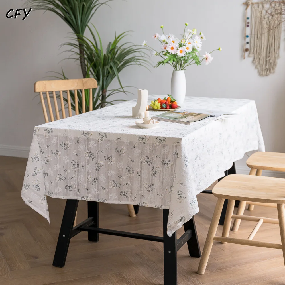 

Cotton Linen American White Lace Floral Round Dining Rectangular Tablecloth Tea Table Pad Meal Cloth Photo Background Cloth