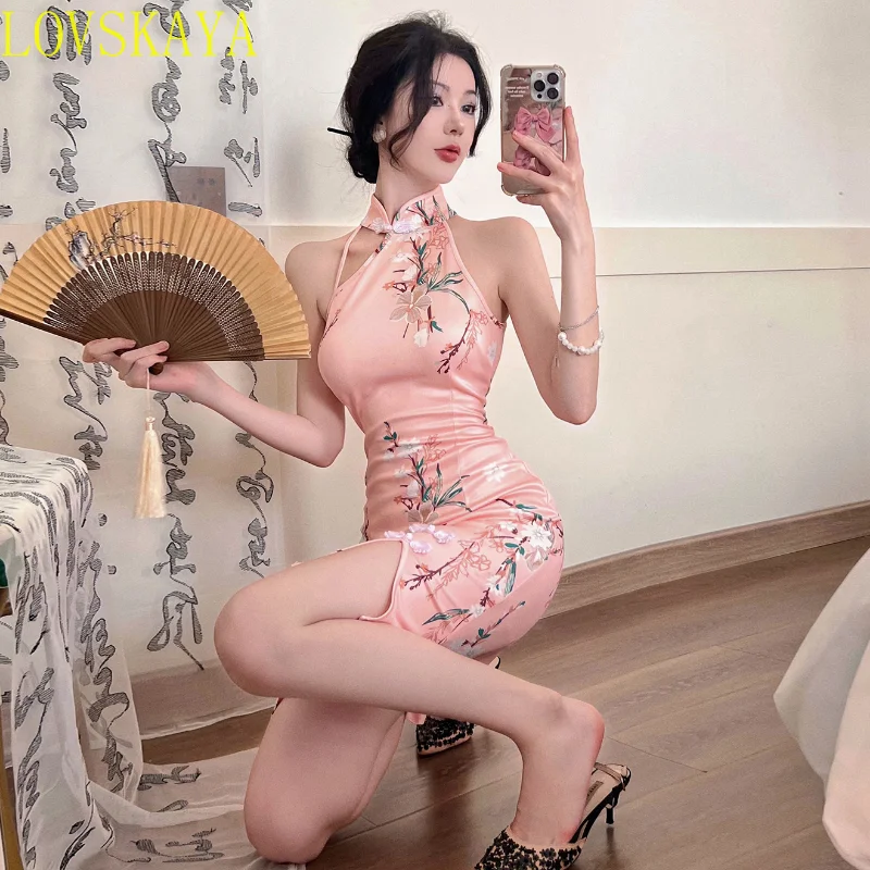 قميص نسائي منقوش بنقشة زهور ، فستان بلا أكمام ، قصة ضيقة ، طراز قديم ، شاب وعصري ، حديث ، مثير