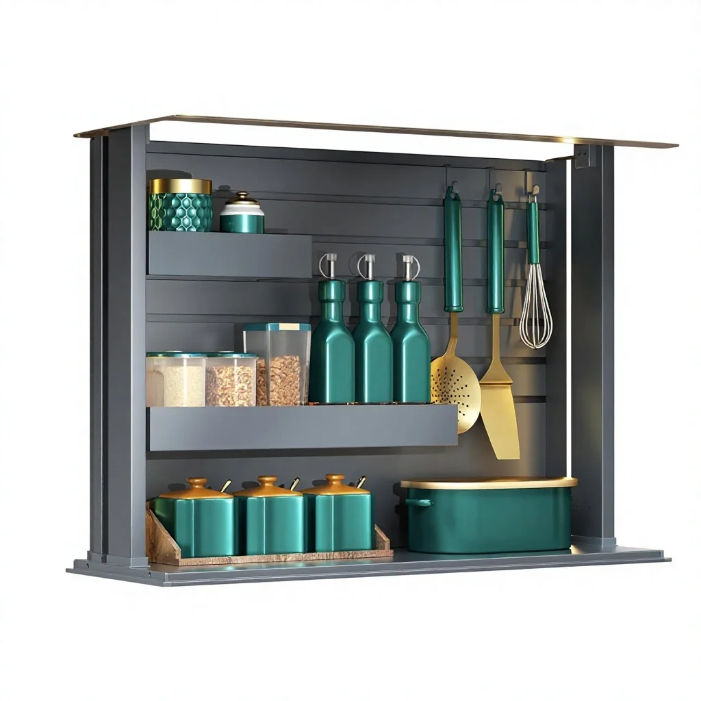 Custom Smart Spice Rack Cabinet-Electric Pull Cabinet Organizer Touch Switch Adjustable Shelves Modern Metal Design 26.14