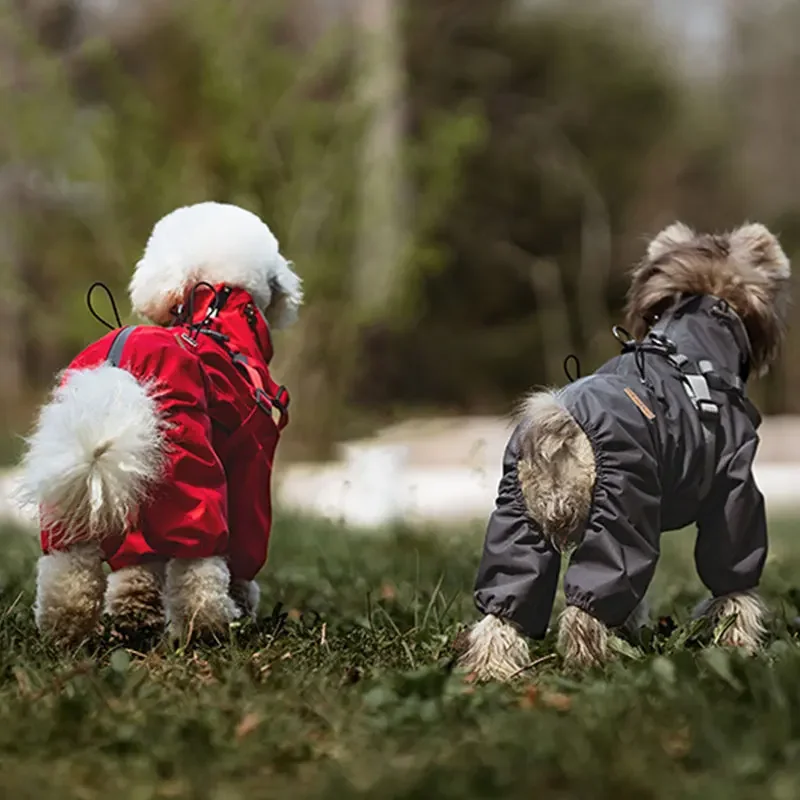 Hunde-Regenmantel mit Geschirr, wasserdichte Jacke für kleine Hunde, verstellbarer, reflektierender Hunde-Regenoverall, vierbeiniger Regenmantel für Haustiere. – Detail 6