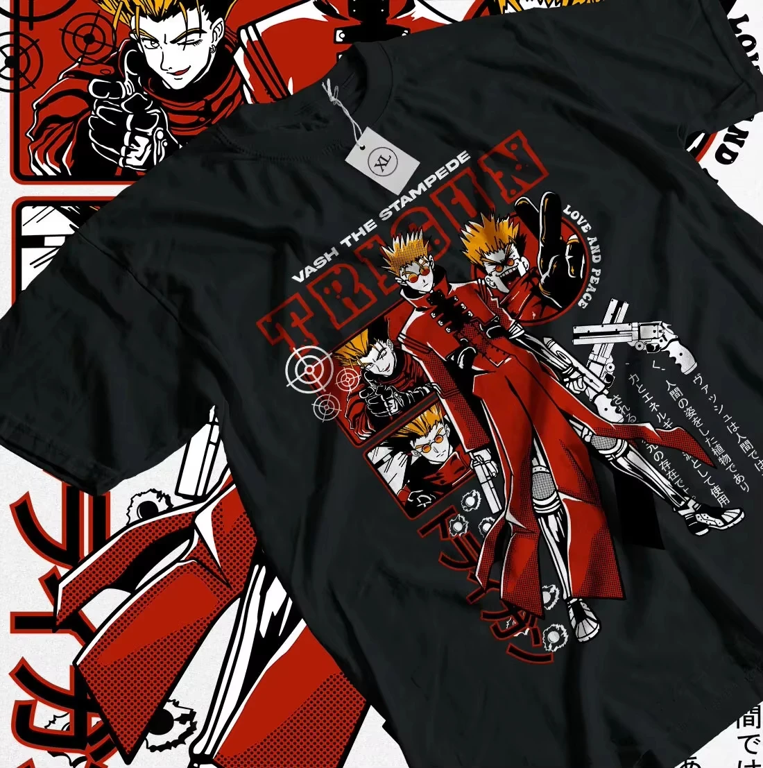 Trigun T-Shirt Vash The Stampede Moon Funny Manga Japanese Anime Gift Shirt Short Sleeve Casual Cotton Graphic Tee Top Fashion