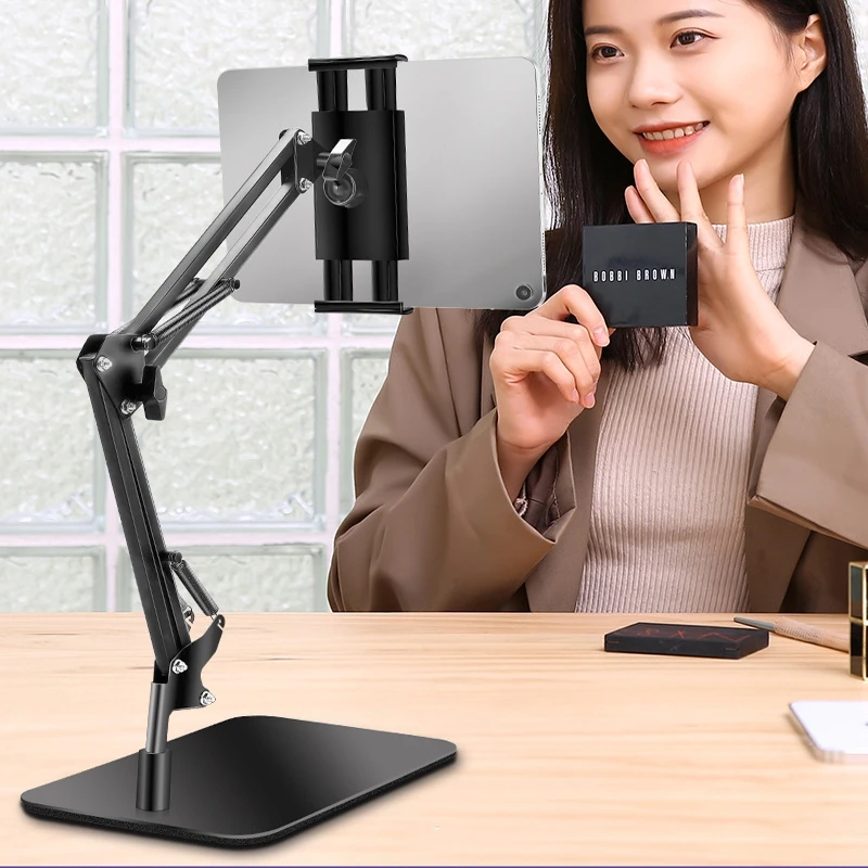 Metal Desktop Tablet Stand Long Arm Holder Bed Table Telescopic Lazy Bracket Ergonomic Support for IPad Universal Clamp Mount