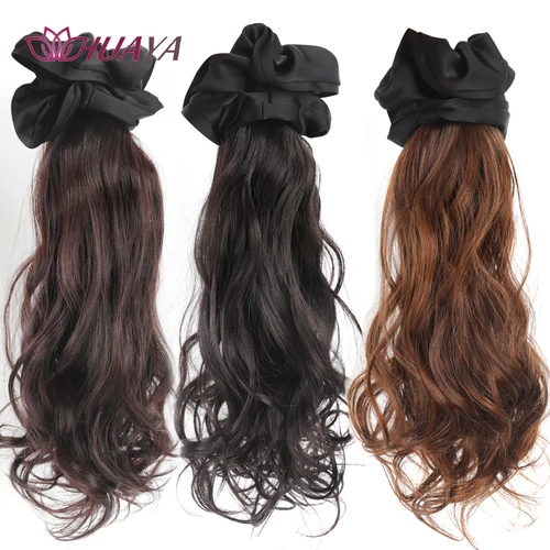 Imagen 2 del producto Clip de garra sintética, cola de caballo de 16 pulgadas de largo ondulado, tipo negro y marrón, extensión de cabello de cola de caballo en capas con accesorios de seda