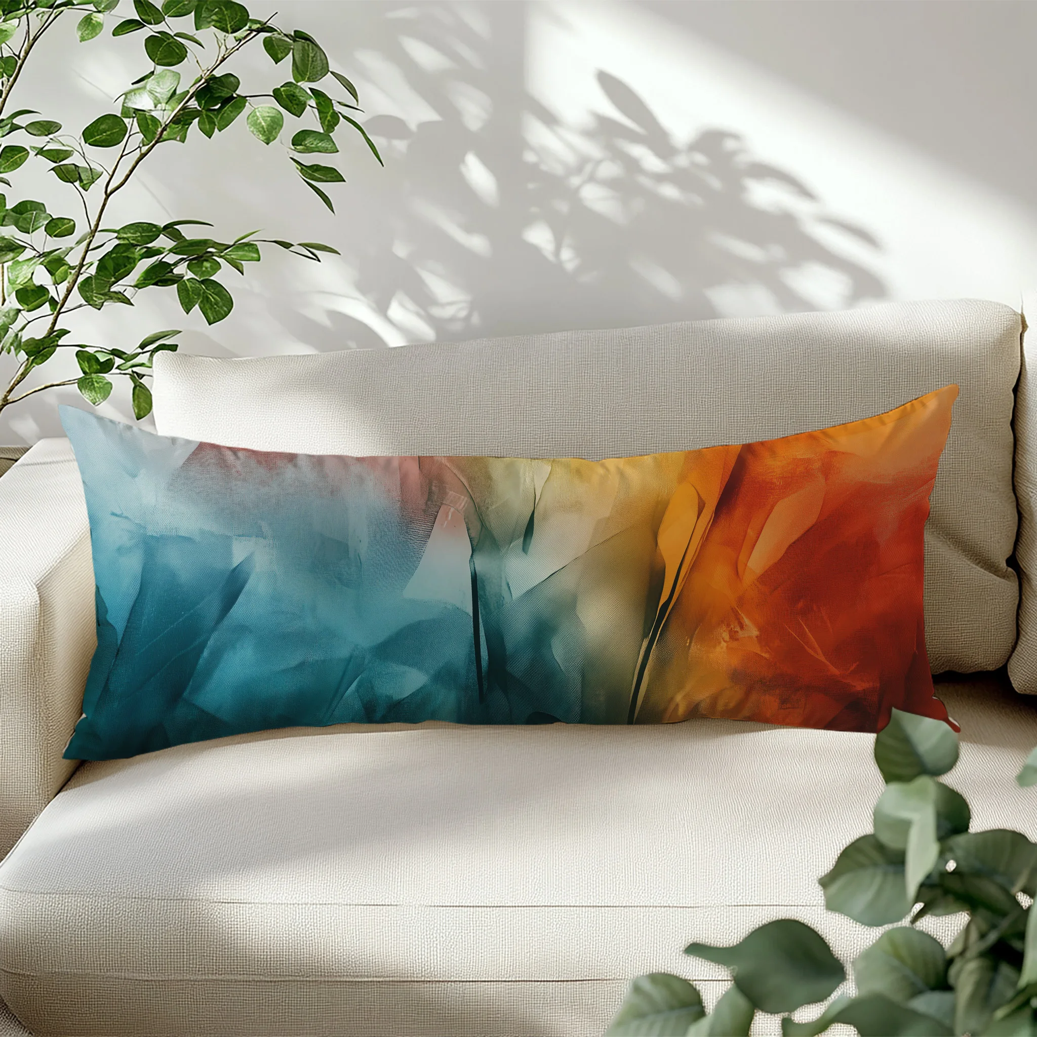 2Dflat, 1pc Individual Body Pillowcase, Ultra-Long Pillow Cover - Modern Abstract Watercolor Tones, Blue-Green, Orange, Red, Gra