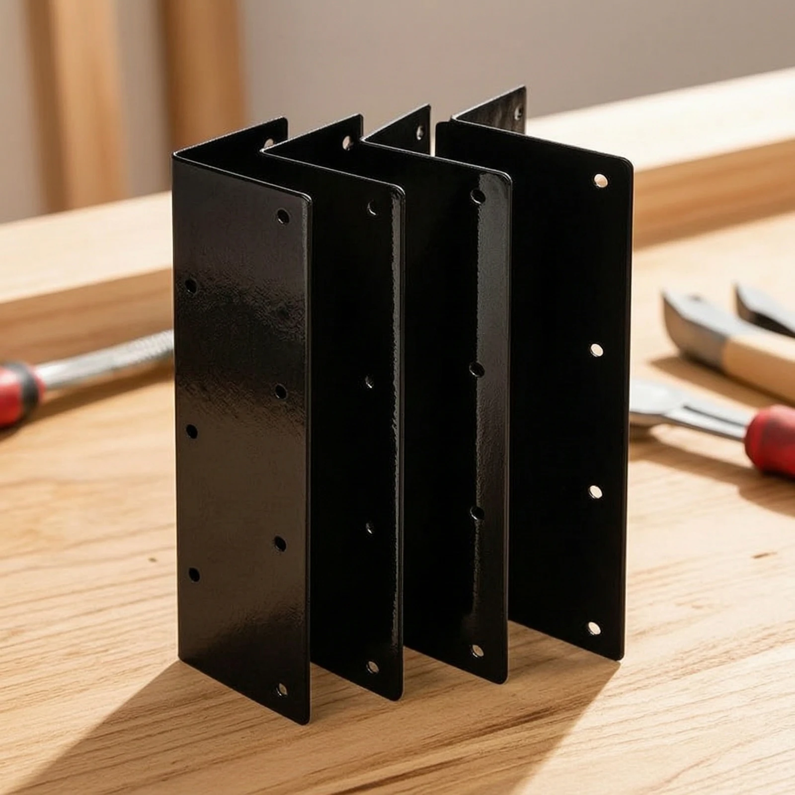 4 Pieces Bed Corner Brackets Heavy-Duty L-Shaped Brackets with Screws Corner Connector 90-Degree Angle Mending Plate Flush-Mount