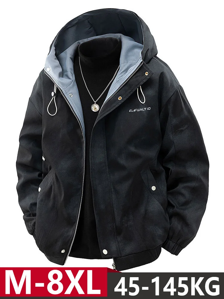 FENROOST Men's Plus Size Hooded Coat Spring Autumn Loose Casual Zip Up Outerwear Oversized Jacket M‑8XL For Daily Wear Fashion