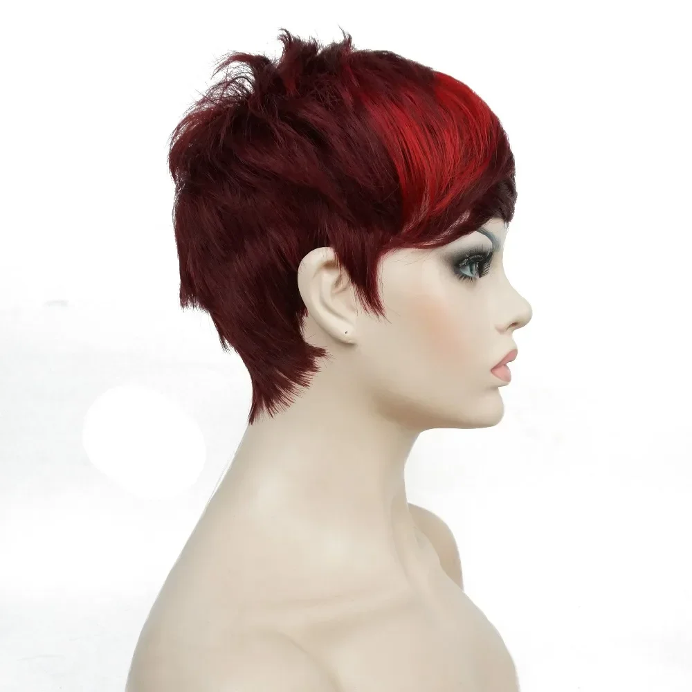 StrongBeauty Women\'s Red Short wig Pixie Cut Synthetic Capless Wigs Natural