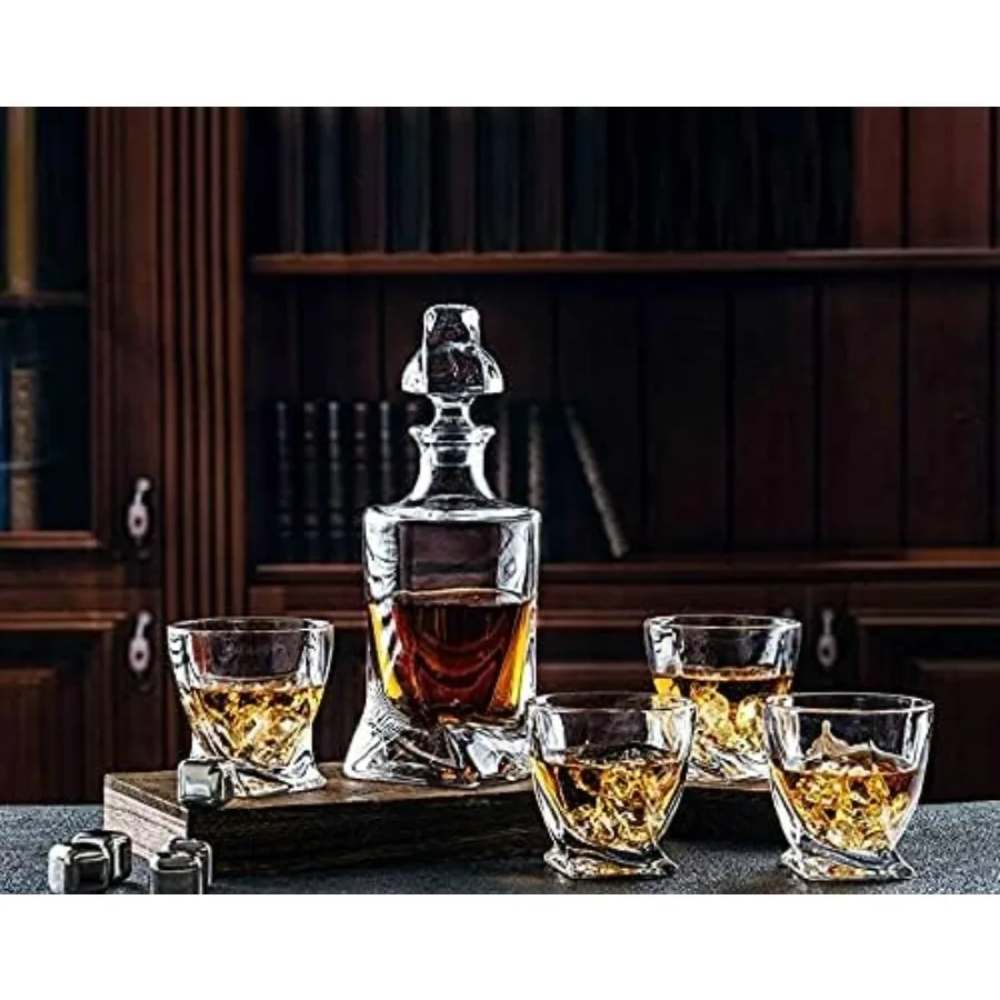 مجموعة إناء الويسكي الزجاجي الكريستالي الخالي من الرصاص مع 6 أكواب لسيارة سكوتش الأيرلندية ويسكي بوربون وتكيلا تذوق الشراب الأنيق