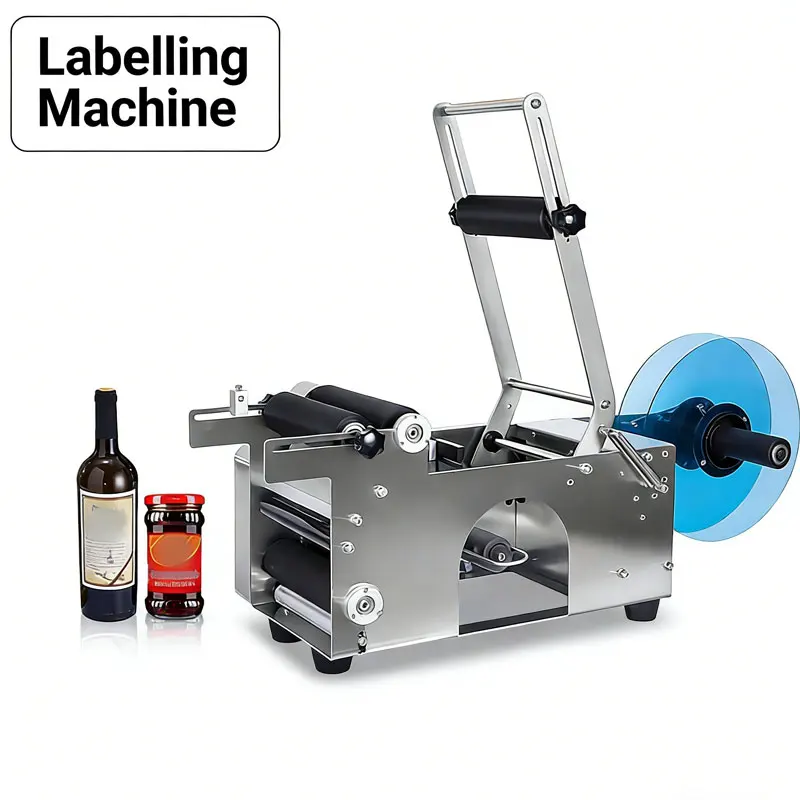 Semi-automatic round bottle labeling machine self-adhesive roll label date stainless steel Packaging bottle labeling coding