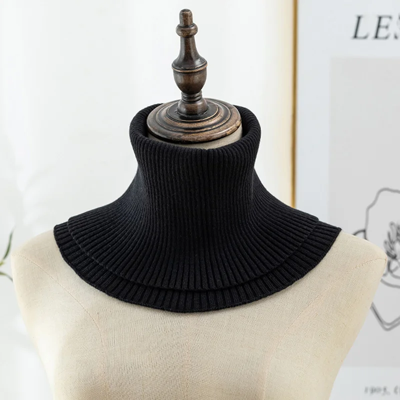 冬用リングスカーフ 女性用 暖かい厚手ニットスカーフ 二重層フェイクカラー 高さ調節可能 取り外し可能 無地ネックカバー