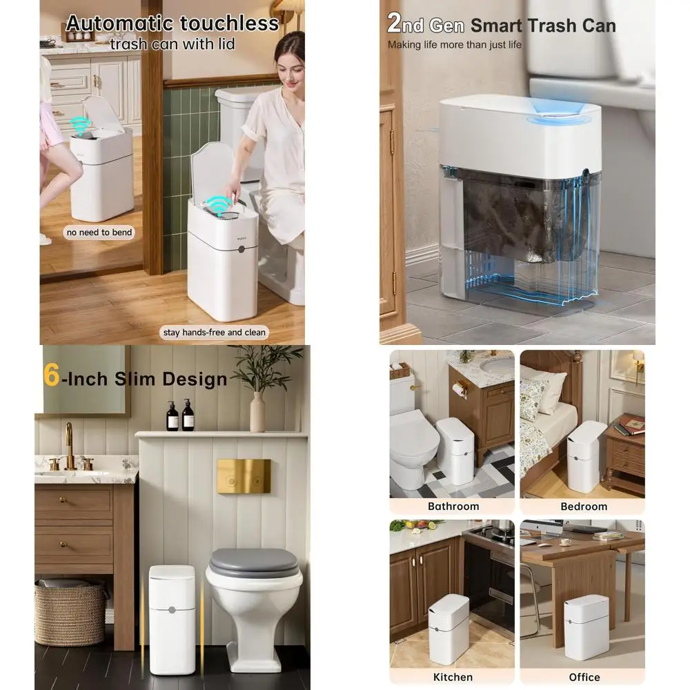 

3 Gallon Touchless Motion Sensor Trash Bin for Bathroom, Kitchen, and Office - Slim White Design