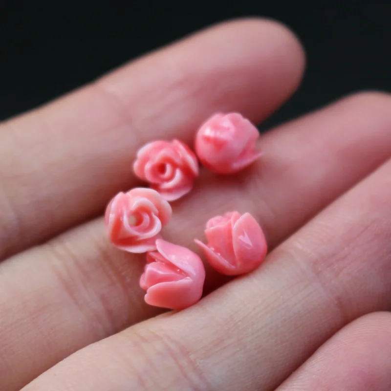 20pcs/Lot 7mm Double ColoredArtificial Coral Tulips Flower Beads Pink&White Color Cabochon Fashion Beads for DIY Jewelry making