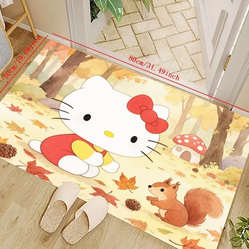 

Sanrio Hello Kitty, милый кавайный аниме-мультфильм, осенний лесной напольный коврик, очаровательные кленовые листья, белка, грибной дизайн, Non-Sl