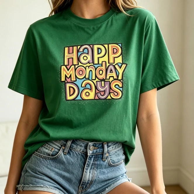 Happy Monday Days Graphic T Shirt Vintage Colorful Letter Print Short Sleeve Tshirt Casual Loose Cotton Tee Streetwear Y2k Top
