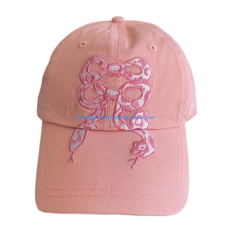 E56A Stylish Bowknot Hat for Girls Fashionable Snake Embroidery Teens Baseball Caps