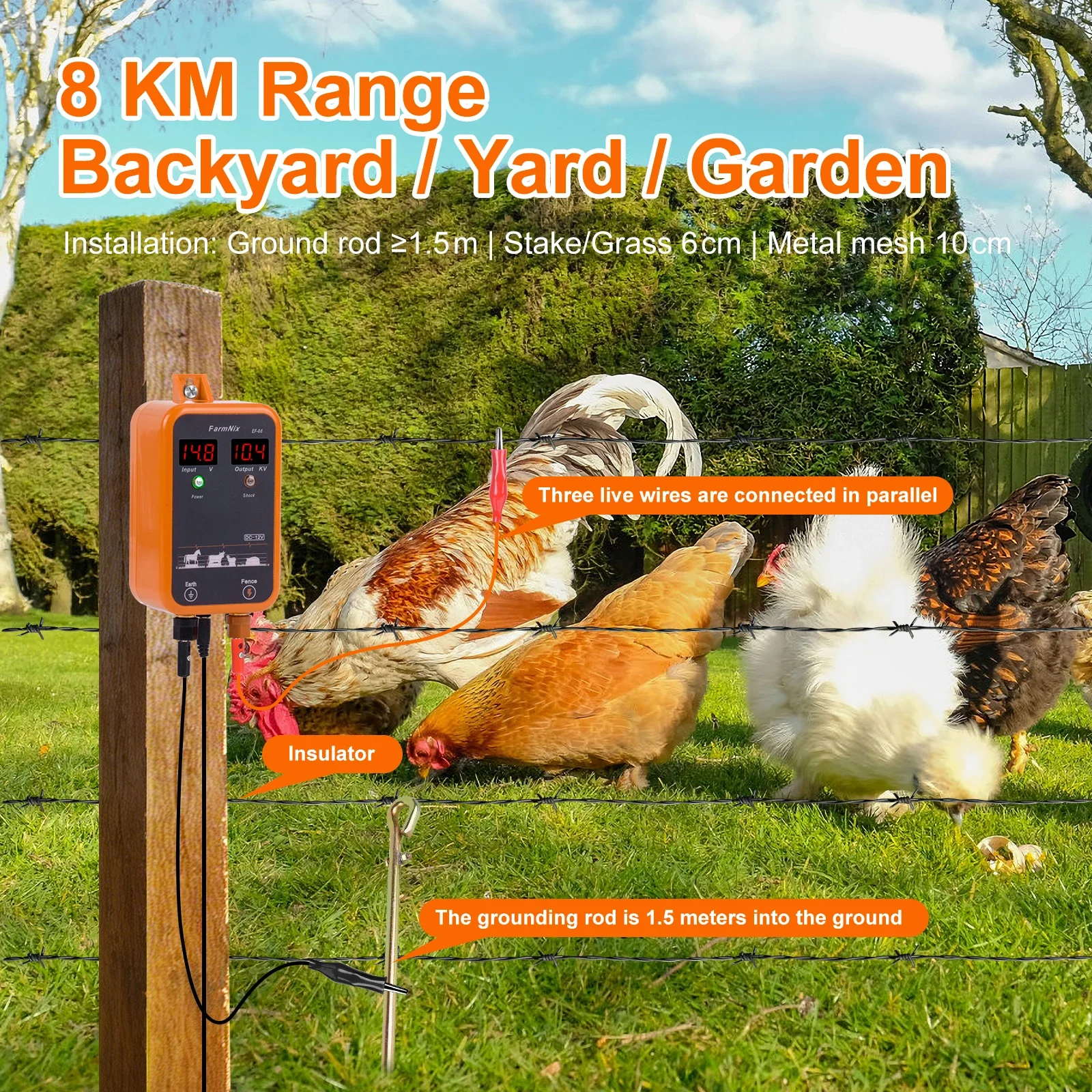 8KM Electric Fence Energizer Anti-theft High Voltage Pulse Controller for Livestock Animals Cattle Fencing Farm Tools