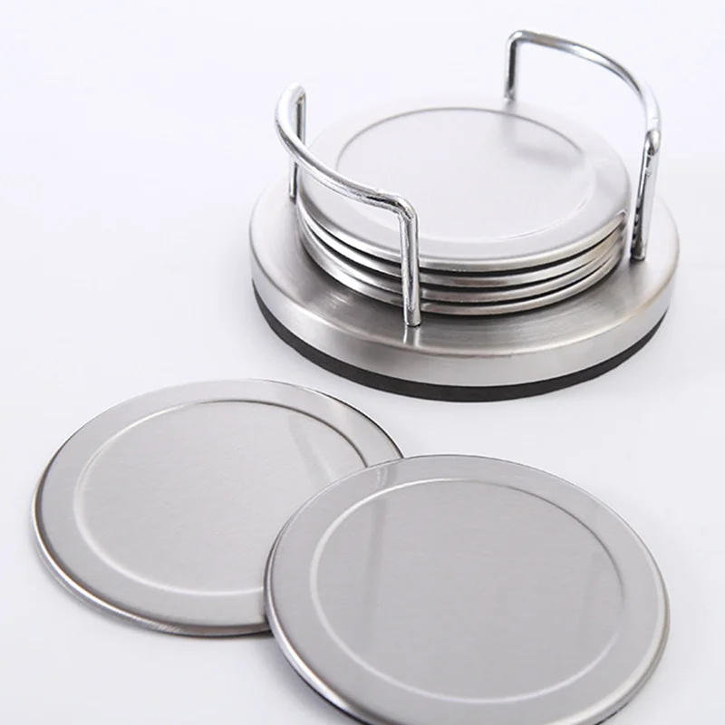 Stainless Steel 6pcs/set  Coaster Posavasos Cup Coasters Drink Cup Mat Holder Set  Placemats for Table Pad Kitchen Accessories