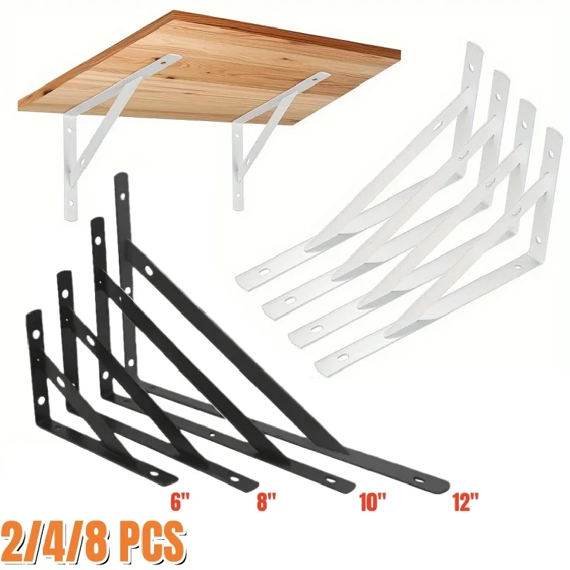 2-4PCS Black/White Steel Heavy Duty L Bracket,6-12" Floating Tripod Shelf Brackets,90 Degree Angle Wall Mounted Support Bracket