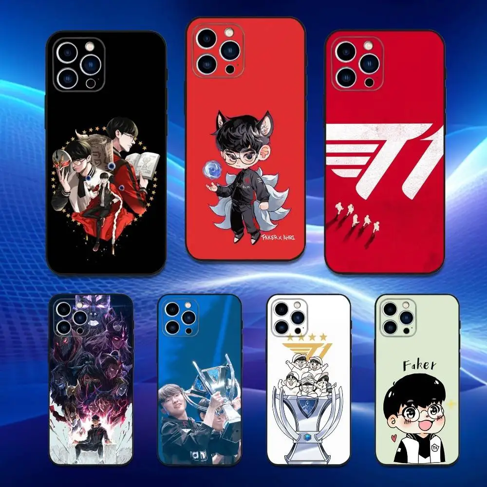 

T-T1 P-Players F-Faker Phone Case For iPhone 16,15,14,13,12,11 Plus,Pro Max,XS,X,XR,SE,Mini,8,7,Soft Silicone Black Cover