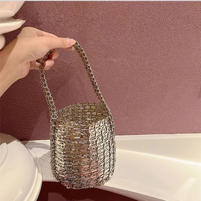 Handbags Women\'s Bag Aesthetic Bags Metal Pure Handwoven Sequins Bucket Bag Tote Bag Vacation Handheld Bag Evening Banquet Bag