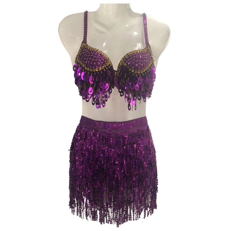 Halloween Damen 2-Teiliges Set Bauchtanz-Kostüm Bralette Top Quasten-Minirock Bauchtanz Jazz Halloween Bühnenauftritt Rave – Detail 2