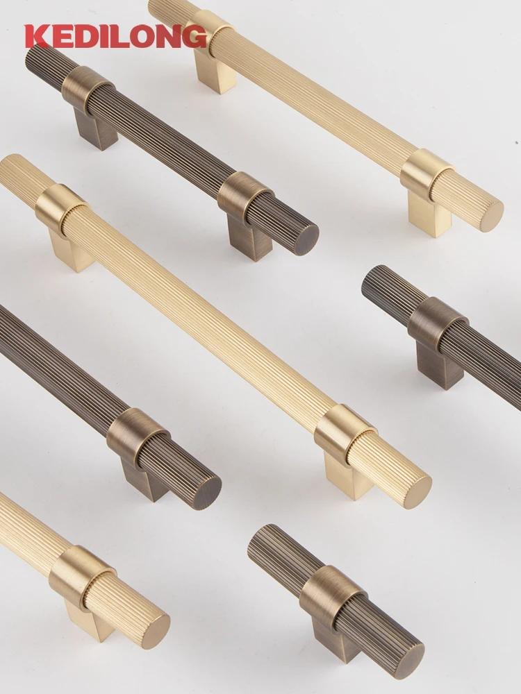 

KEDLO Solid brass linear straight grain antique brass handle kitchen cabinet brushed gold handle door long handle