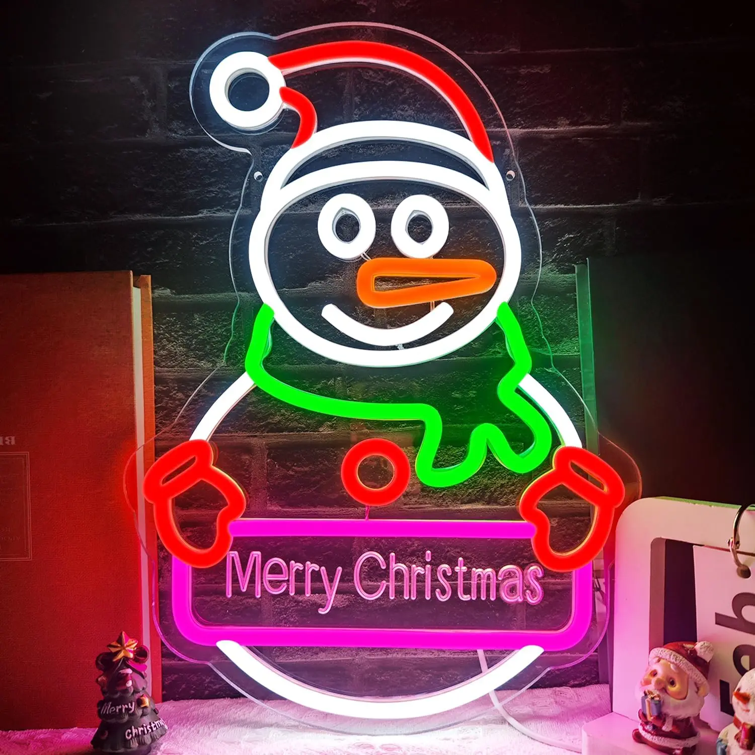 Christmas Snowman Neon Sign USB Dimmable Merry Christmas LED Neon Light for Bedroom Living Room Winter Home Party Decor Gift