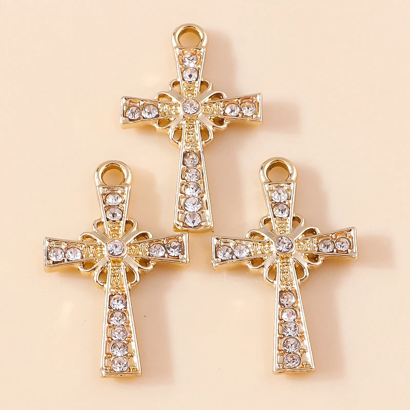 10pcs Exquisite Crystal Crucifix Juses Cross Charms for Earrings Bracelet Necklace Pendants DIY Jewelry Making Accessories
