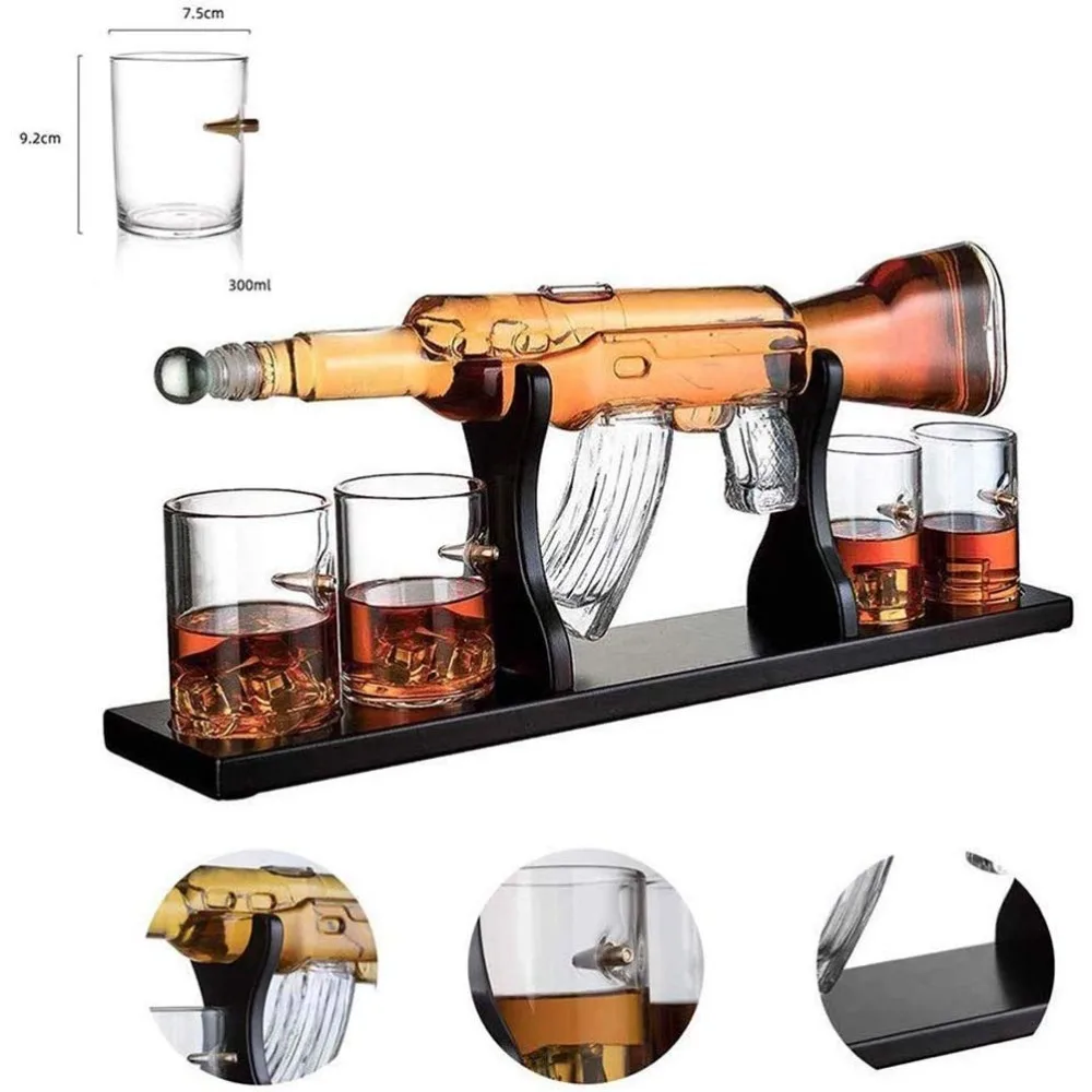 AK47 Gun Decanter with Bullet Glasses Whiskey Decanter Sets Unique Liquor Glass Gun Alcohol Bottle Gift for Men Dad Boyfriend