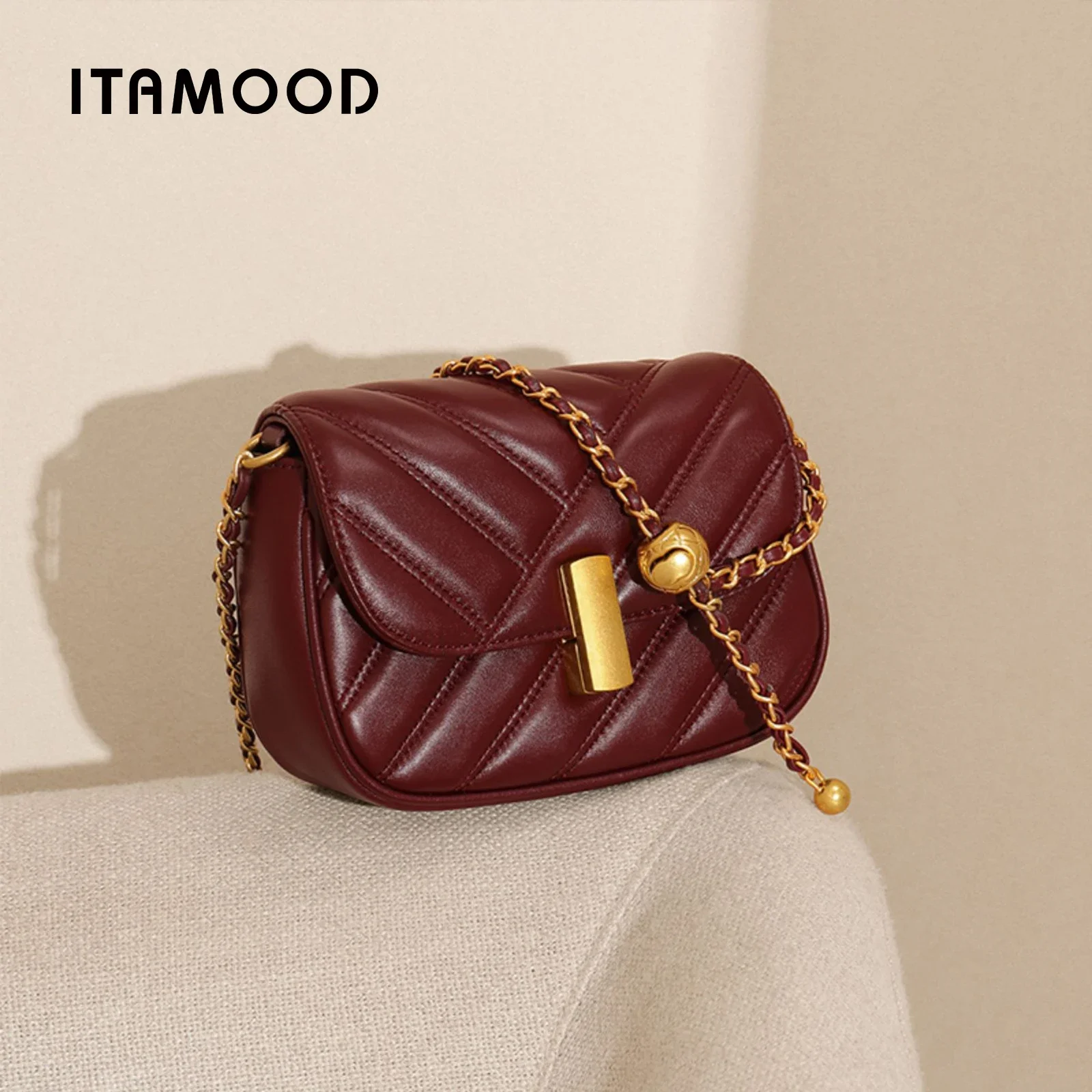 ITAMOOD Leather Quilted Shoulder Bag, Chain Shoulder Handbag, Luxury Stripe Crossbody Bag