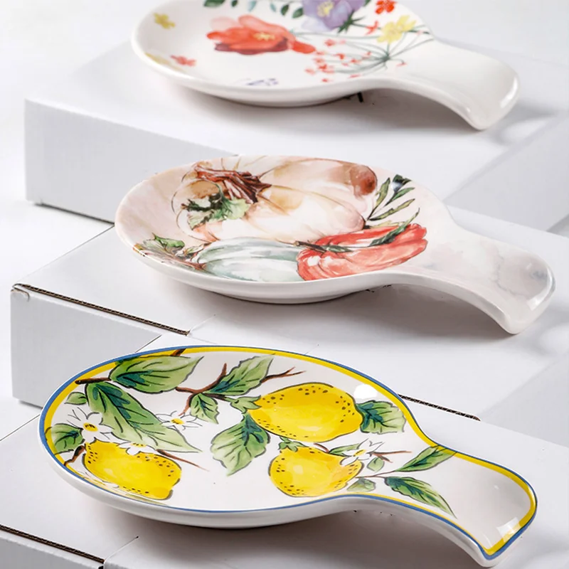 Hand Drawn Ceramic Plates, Dessert Plates, Irregular Tableware, Spoon Holders, Creative Spoon Shaped Snack Plates, Sauce Plates