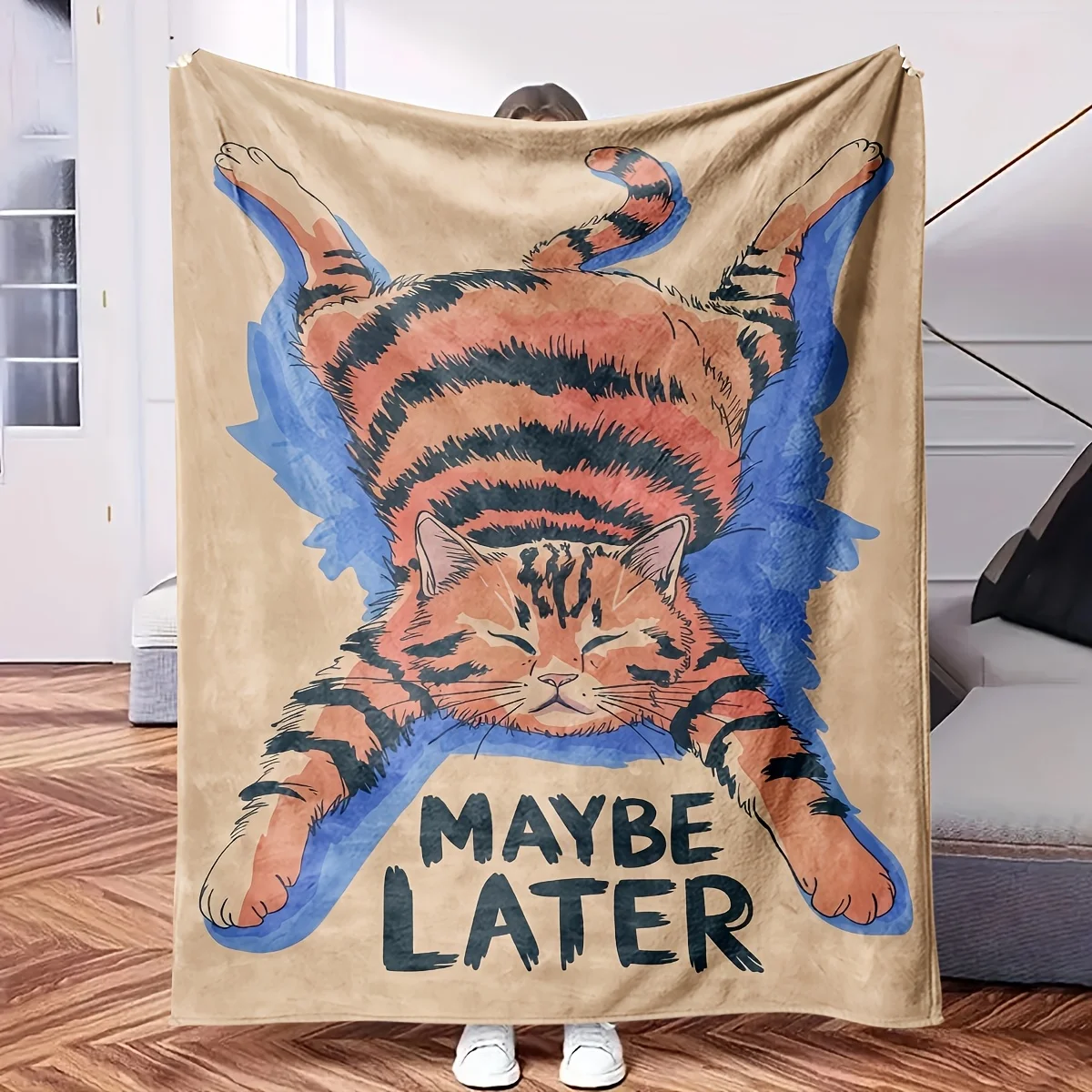 Funny Cat Blanket Throw Large 150x230cm Plush Decorative Sofa Couch Bed Decor Gift for Living Room Home Accent Cozy Quilt