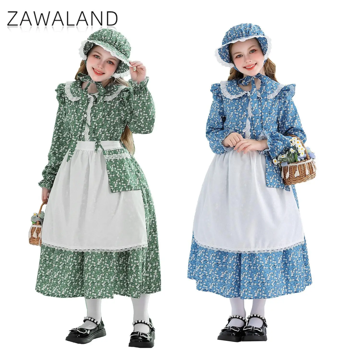 

Carnival Prairie Dress for Girl Victorian Maid Cosplay Costumes Renaissance Medieval Village Fancy Maid Dress with Apron