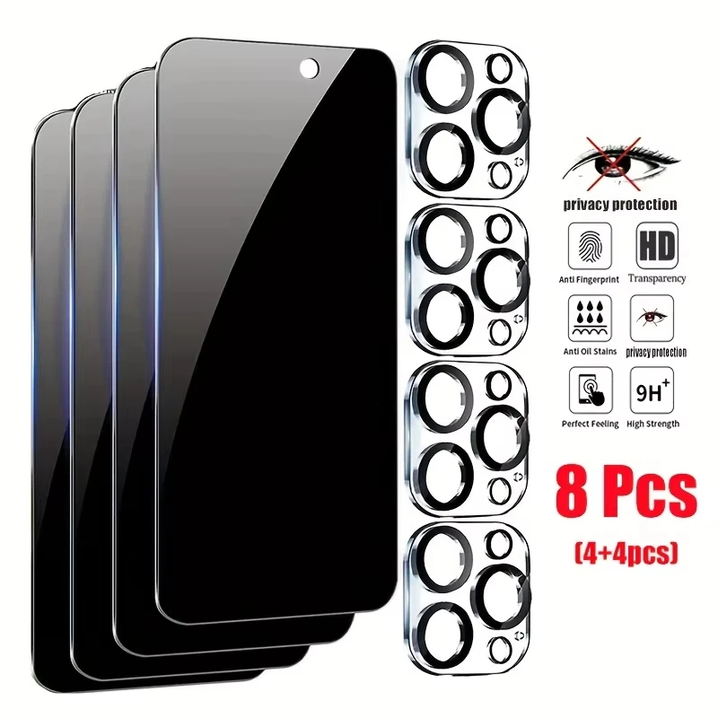 

8-in-1 Anti Spy Tempered Glass For iPhone 17 16 15 14 Pro Max 12 13 Mini Camera Lens Film For IPhone 12 13 11 Pro 16e 15 14 Plus