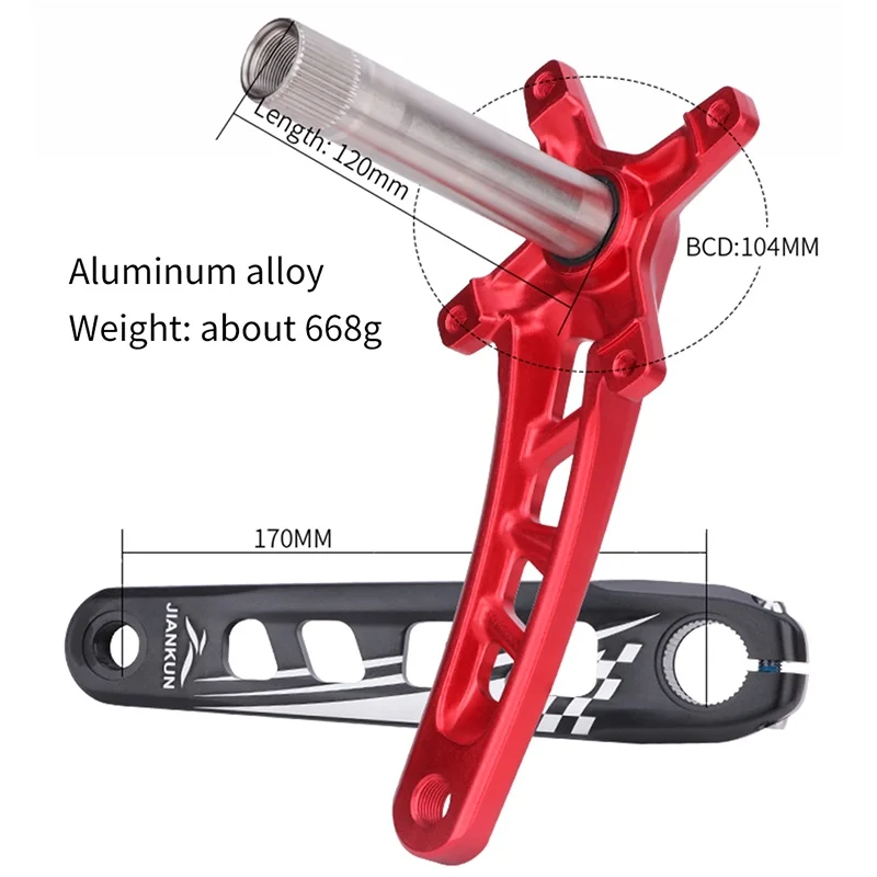 JIANKUN MTB Cranks 104 BCD Hollowtech Crank Ultralight Aluminum Alloy 170mm Bicycle Crank with Bottom Bracket Bike Accessories