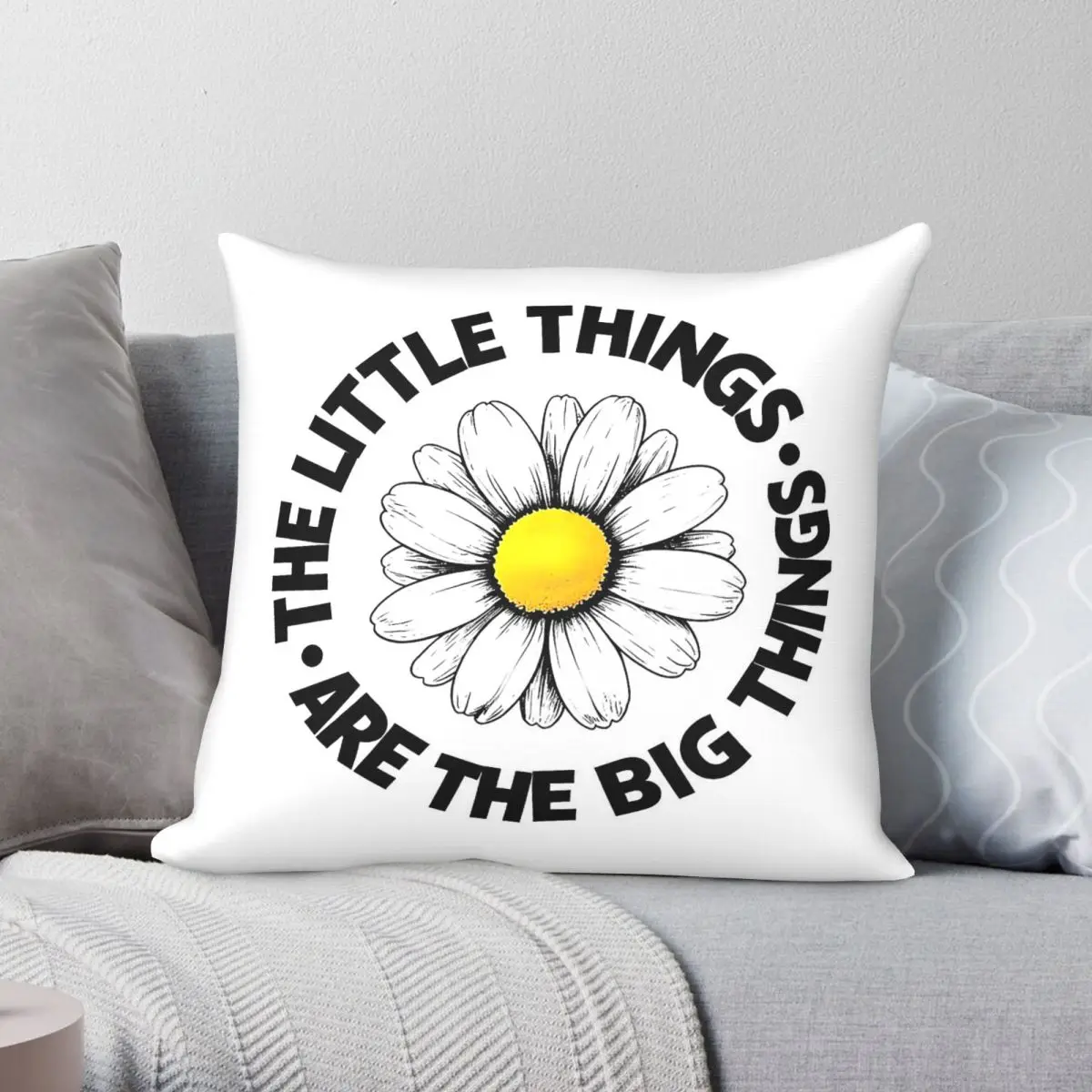 Daisy Little Things Are Big Things Pillowcase Polyester Linen Velvet Pattern Decorative Pillow Case Sofa Cushion Cover Wholesale