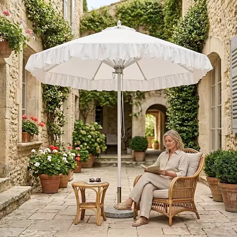 Wedding Tassel Umbrella Waterproof Anti-Ultraviolet Aluminum Mid-Column With Granite Base Outdoor Furniture Umbrella